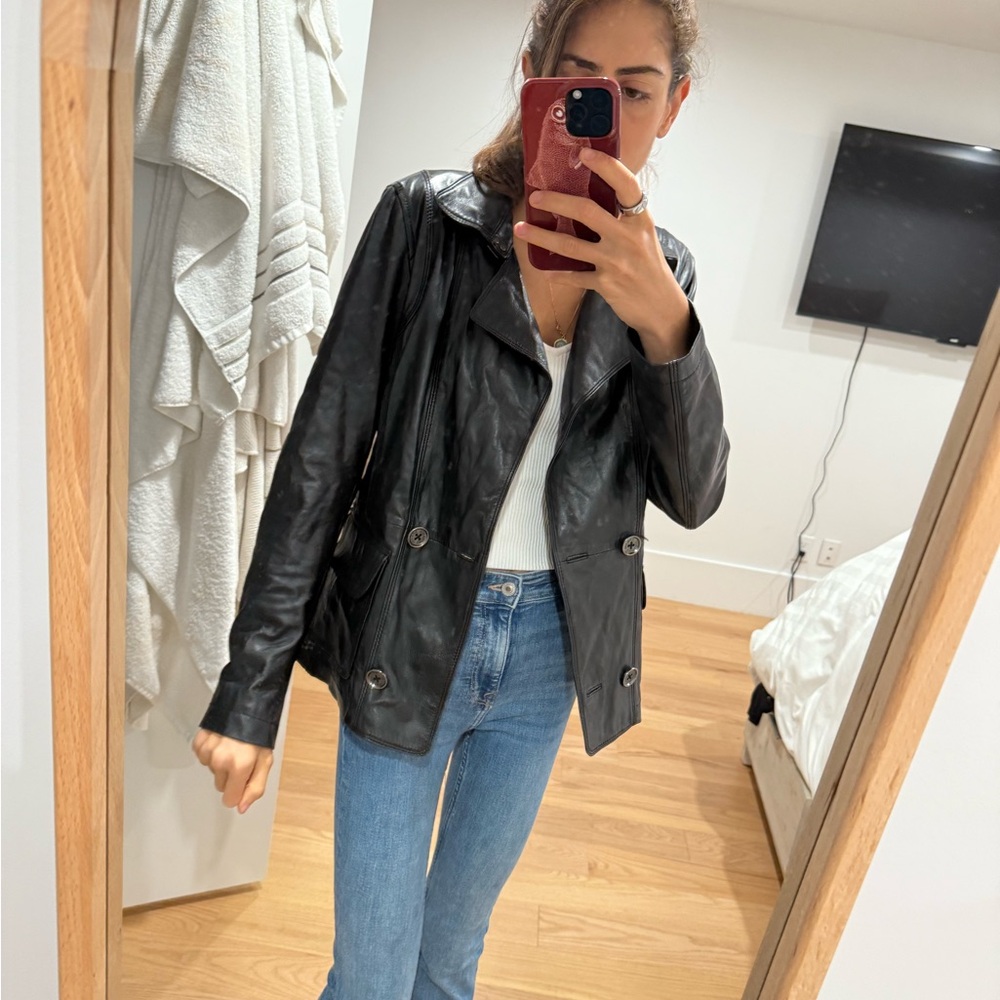 Armani Exchange Vintage Women's Black Leather Jacket